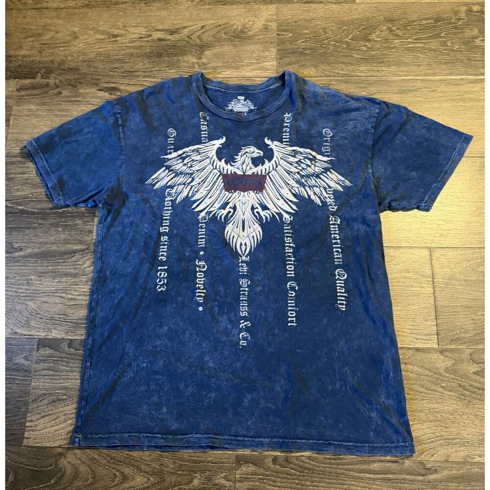 Y2K Levi’s Grunge T-shirt Mens Size XL Blue 2000s Affliction Cyber Goth Emo